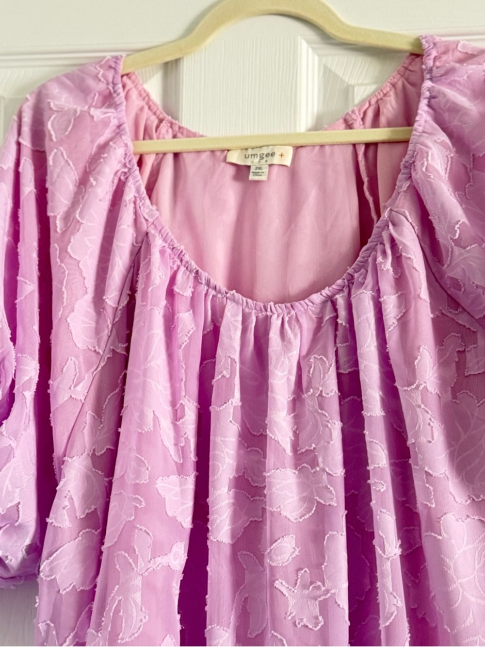 Umgee Lavender Puff-Sleeve Peasant Blouse - Picture 6 of 10